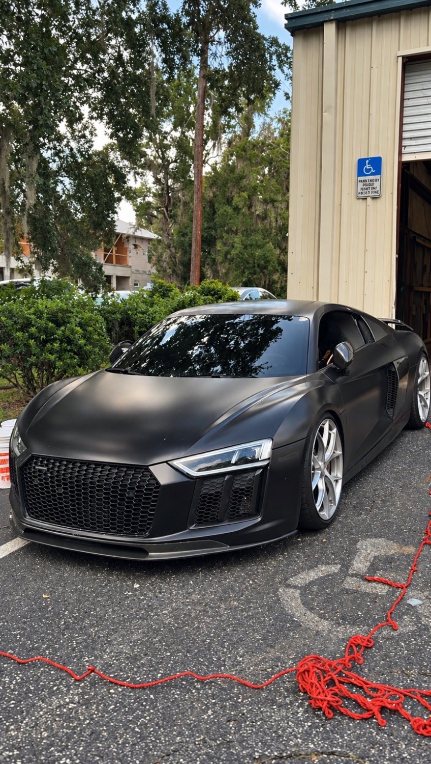 Satin black Audi R8 after a full interior and exterior detail